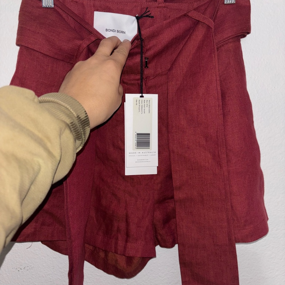 BONDI BORN High Waist Red Tie-Front Shorts - Picture 6 of 9